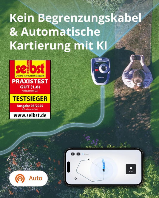 Navimow i105E Robotic Lawnmower without Boundary Cable, Reception 500 m², Max. 600 m², RTK+Vision Lawn Mower Robot Test Winner, Hedgehog Protection Lawn Robot, AI Car Mapping, Virtual Limiting,
