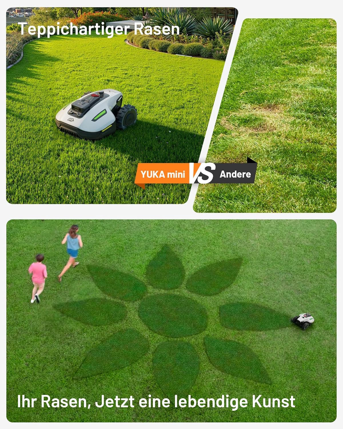 MAMMOTION YUKA Mini 500 Mähroboter ohne Begrenzungskabel, NetRTK+Vision, Keine RTK-Antenne erforderlich, Auto-Kartierung, Empf. 500m², mit 4G-Modul, 50% Steigung